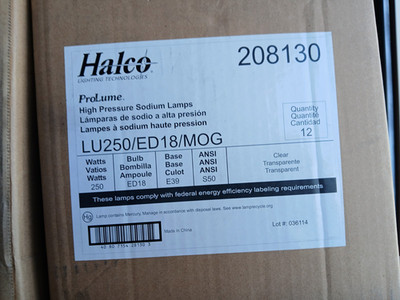 Halco Prolume LU250/ED18/MOG - Sodium Lamps 208130  New Case of (12)  (Qty)