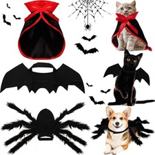 3 Piece Halloween Cat Dog Costume Set, Pet Bat Witch Vampire Cloak S, Red
