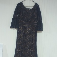 Tadashi Shoji Women’s Navy Lace Floral Embroidered Bell Sleeves Maxi Dress