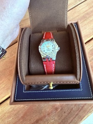 Women s Breitling Galactic 30 Watch MOP Red Lizard Strap