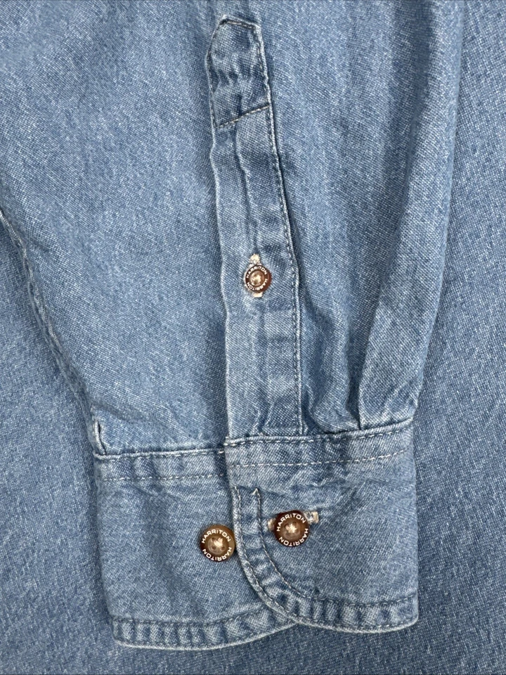 Harriton Chambray рубашка мужская 3XL /TG синий джинсовой ткани на пуговицах длинным рукавом карманы - Изображение 4 из 4