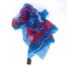 VTG Colorful Abstract Scarf 25 x 25 Blue Fuchsia Orange Hand Rolled Printed