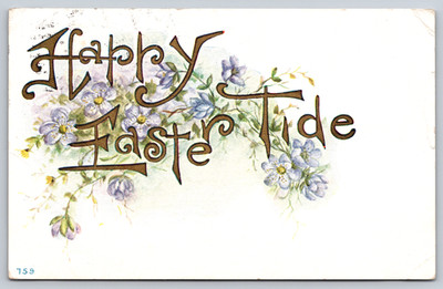 Postcard  Happy Easter Tide Gold Letters Floral