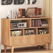 Large Record Player Stand w/ Drawer 300 Album Storage Turntable Console Cabinet