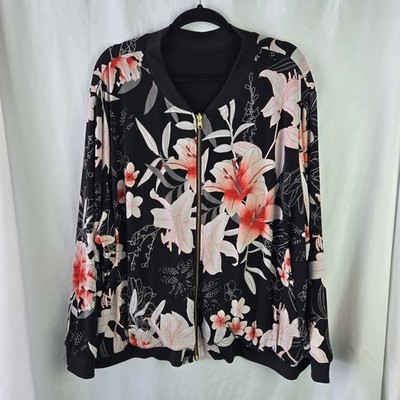 IMAN Reversible Jersey Track Jacket Womens 3X Black Floral Athleisure Modern