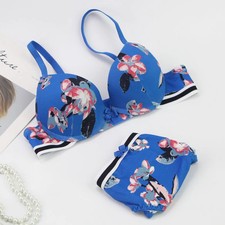 Lace Push Up Bra Set Underwire Thin Cup Embroidered Strap Lingerie Fit 2PCS