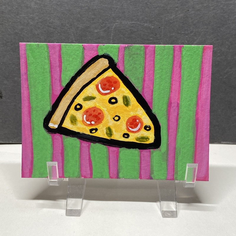 ACEO Original  Art pizza food  2.5 inch x 3.5 inch