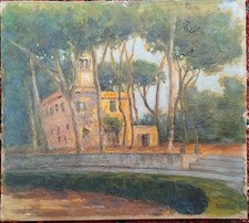 quadro roma piazza di siena pincio villa borghese olio su cartoncino firmato