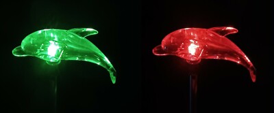 2 Set Dolphin Clear Acrylic Solar Garden Yard Patio Stick Stake Light 