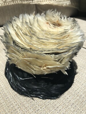Vintage Sears Millinery Union Made Feathered Hat - Tan s-l400.jpg main image 4