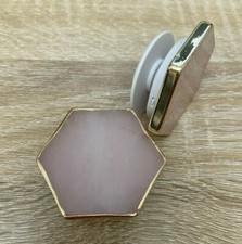 Love Natural Rose Quartz Hexagon with Gold Rim Crystal Phone Grip Holder
