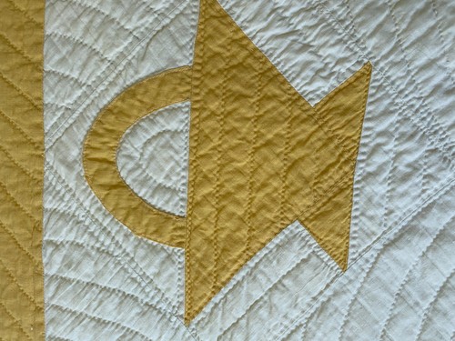 Antiguo Edredón Cesta Vintage Acolchado a Mano 76" x 66" Dorado Amarillo Blanco Cheddar - Imagen 11 de 22