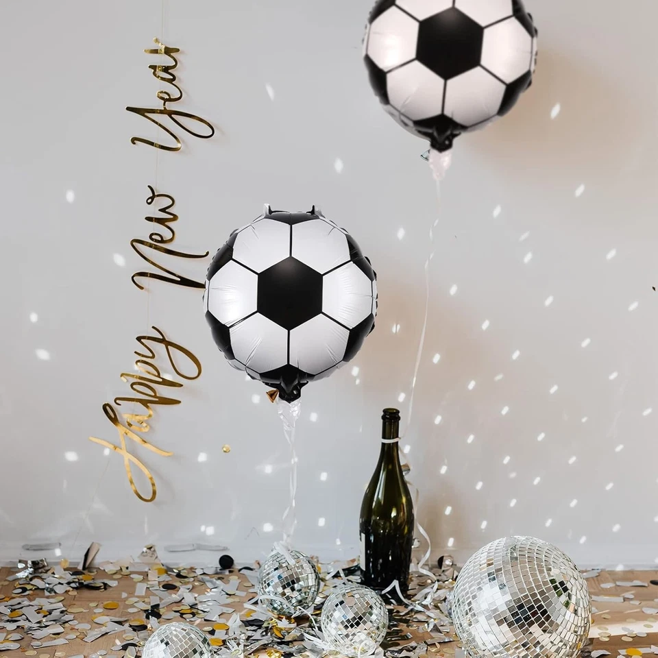 18" Football Print Foil balloons Black White Soccer Theme Birthday Party Decor - Image 2 of 3
