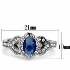 Womens Sapphire Blue Oval Cut CZ Center Stainless Steel Cocktail Promise Ring