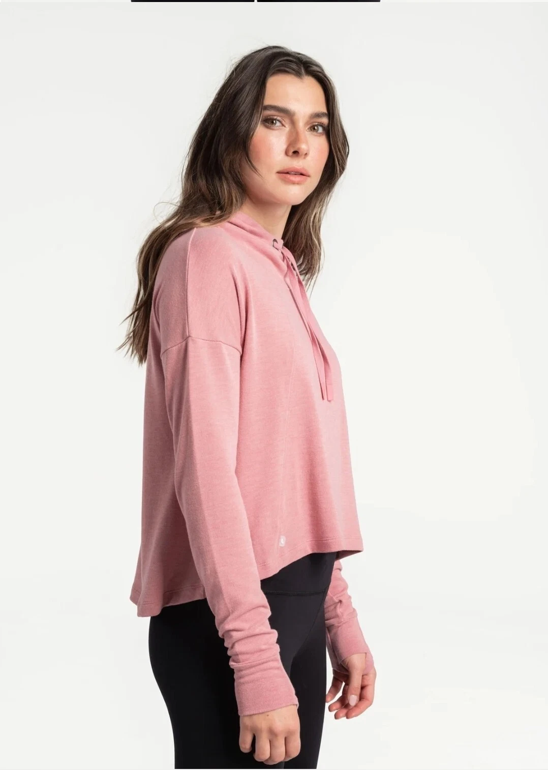 lole downtown pullover cropped thumbholes hoodie