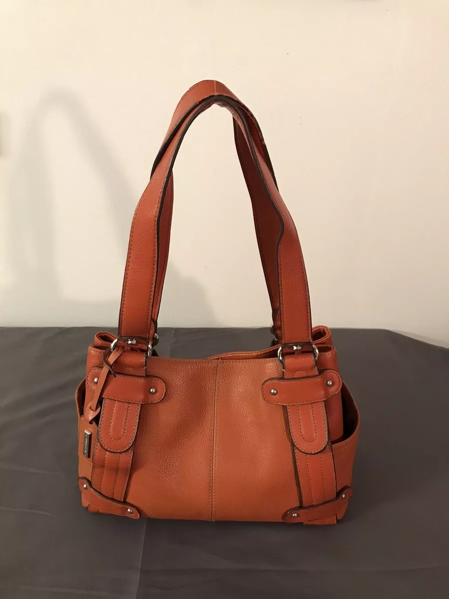 TIGNANELLO Double Handle Orange Pebbled Leather Handbag W Silk Lining