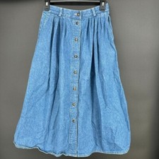 Vintage 1970s Koret City Blues Button Down Chambray Denim Midi Skirt Med