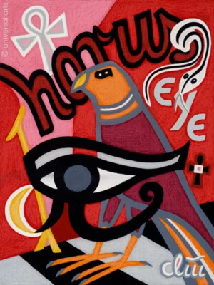 JACQUELINE DITT - Horus Eye - Udjat 2020 Original Gemälde Falke Auge Vogel - Bild 1 von 3