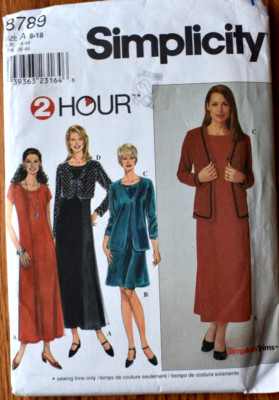 SIMPLICITY PATTERN 8789 DRESS JACKET  MISSES/PETITE SIZES 8 - 18 UNCUT VINTAGE