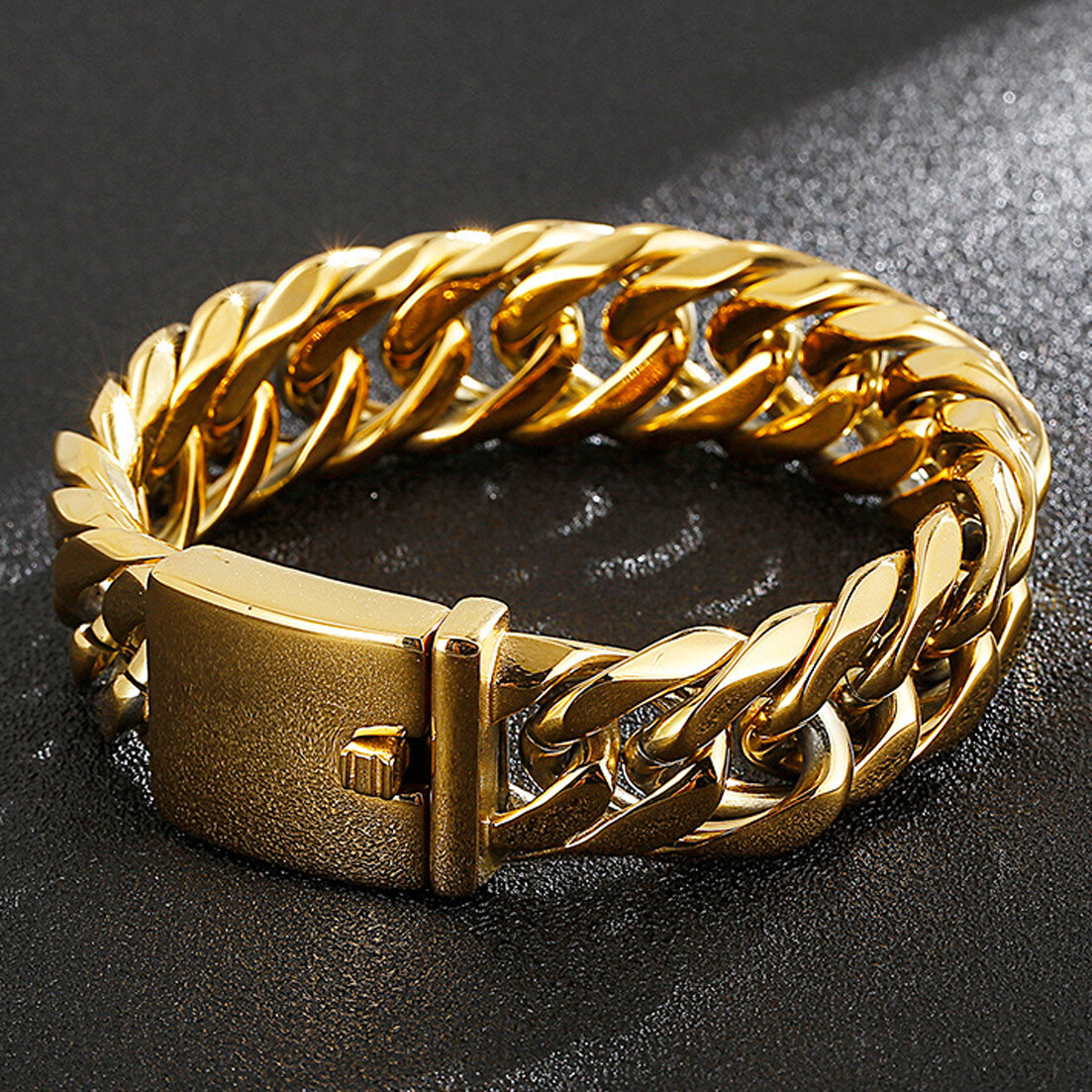 【BLACKPURPLE】23FW★ Corbin Cuban bracelet 15mm (18cm) Corbin Cuban Chain Bracelet 15mm (Black) - BLACKPURPLE_USD