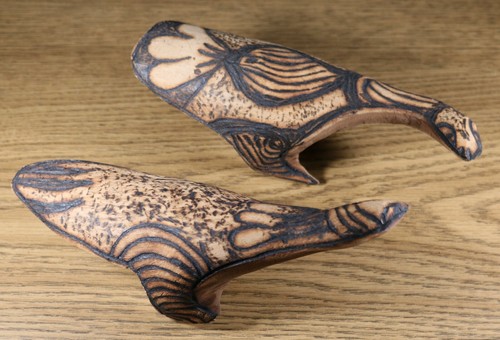 Two Birds Tjulpu Kutjara - Australia Aboriginal Wood Carved punu poker burn 8" - Picture 2 of 4