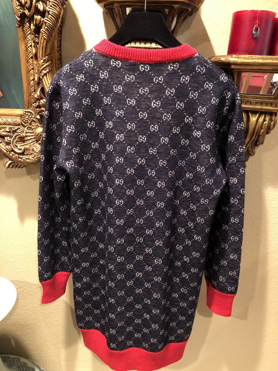 100% Authentic GUCCI GG V-Neck Jacquard Wool Alpaca Sweater Top