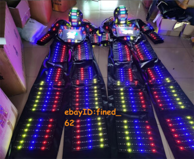LED Robot Costume Helmet 7 Color Change Remote Control Illuminated Clothing Suit
