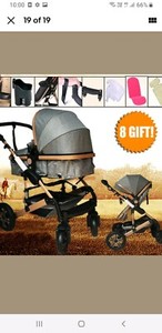 grey and rose gold pram