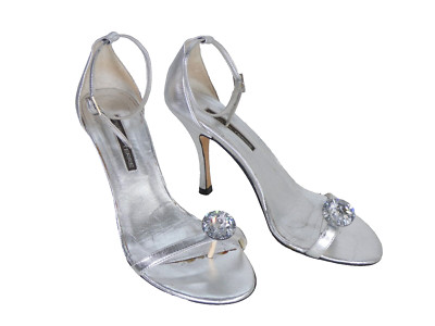 Pied A Terre Sandalen silber Riemchen Absatz Zehensteg Strass kaum da UK 6