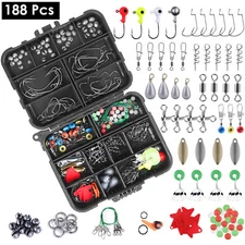 188Pcs Fishing Accessories Kit Set with Tackle Box Pliers Jig Hooks Portable