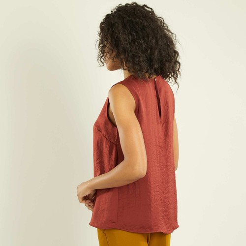 Kiabi Blusa Donna Effetto Raso Scollatura Rotonda Stmapa All Over Senza Maniche - Imagen 40 de 58