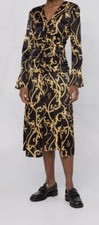 $695 Ganni Women's Black Silk Baroque V-Neck Long Sleeve Dress Size FR36/US4
