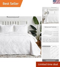 Elegant 3-Piece Microfiber King Quilt Set - White Damask All-Season Comfort
