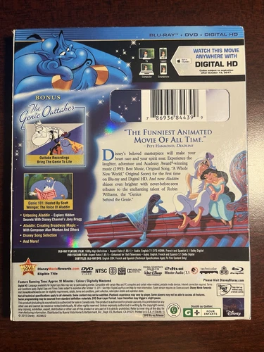 Disney Aladdin Edición Diamante Blu-Ray DVD Película Familia Niños Región 1 Envío Gratis - Imagen 2 de 5