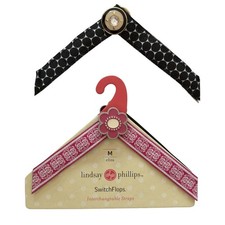 2 Lindsay Phillips Switch Flops Sandal Straps Pink Enamel Flower Black Crystal