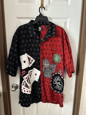 chiliwear shirt Mens Button up Casino With Cards And Chips Red Black Fun Party