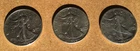 Ungraded 3  US Walking Liberty Half Dollars 50c Pieces 1941, 1942, 1943!