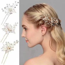 Bridal Pearl Leaf Hair Pin Crystal Wedding Hairpiece