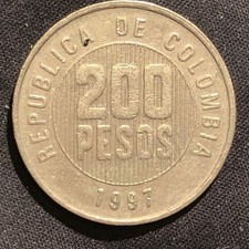 1997 Colombia 200 Reis Copper-Nickel Coin - VF (Very Fine) condition