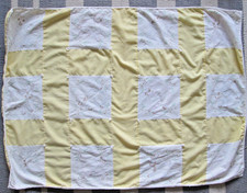 Vintage Handmade Crib Blanket Embroidered Animals Baby Quilt Gingham Yellow Farm