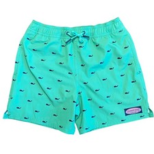 Vineyard Vines Swim Trunks Boy Sz S Green Mesh Lined Pockets Whale Print