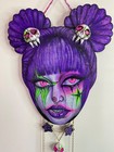 Purple clown fairy painting wooden wall art piece with chain and bead details — photo 4