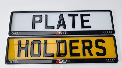2 x Audi S3 3D Gel  white & Red    Quick Release  Number Plate  Holder Surround
