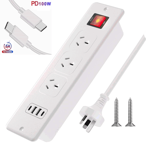 2500W 2 USB C Recessed Power Strip Powerboard 3 Outlets Flush Mount Desk Socket - Picture 26 of 27