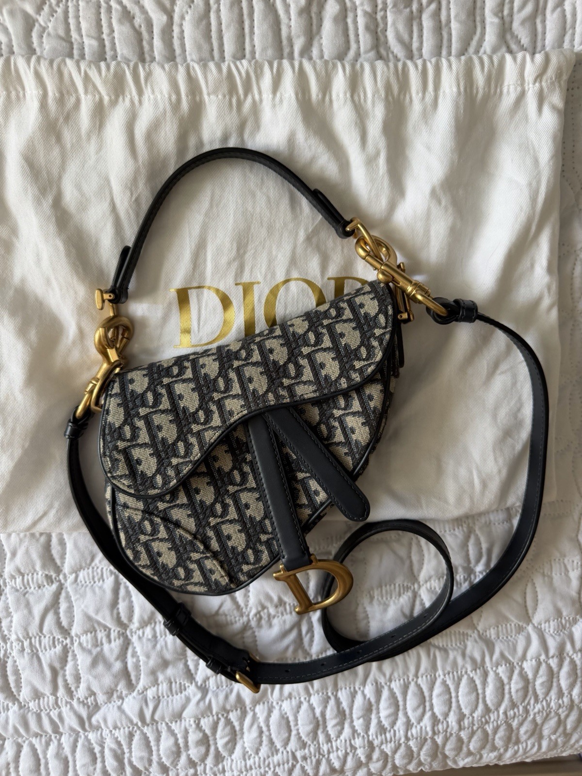Dior Mini Saddle Oblique Shoulder Bag Navy Blue Canvas