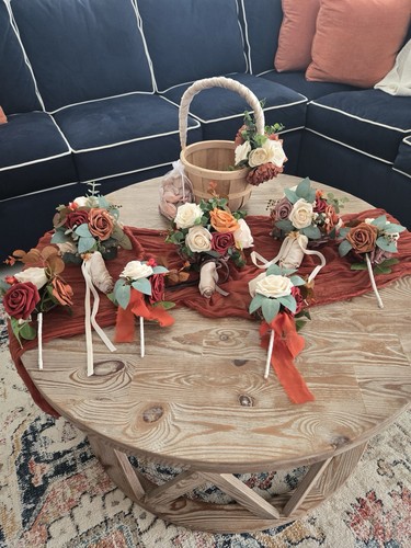 Lings Moments 8 Pc wedding bouquet set / Flower Girl Basket