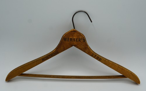 Vintage WERNER'S Montrose 2700 Wooden Advertising Clothes Hanger 1950s