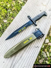 12" Black M1 1943 OL US Rifle Bayonet Military Hunting Knife with Green Sheath