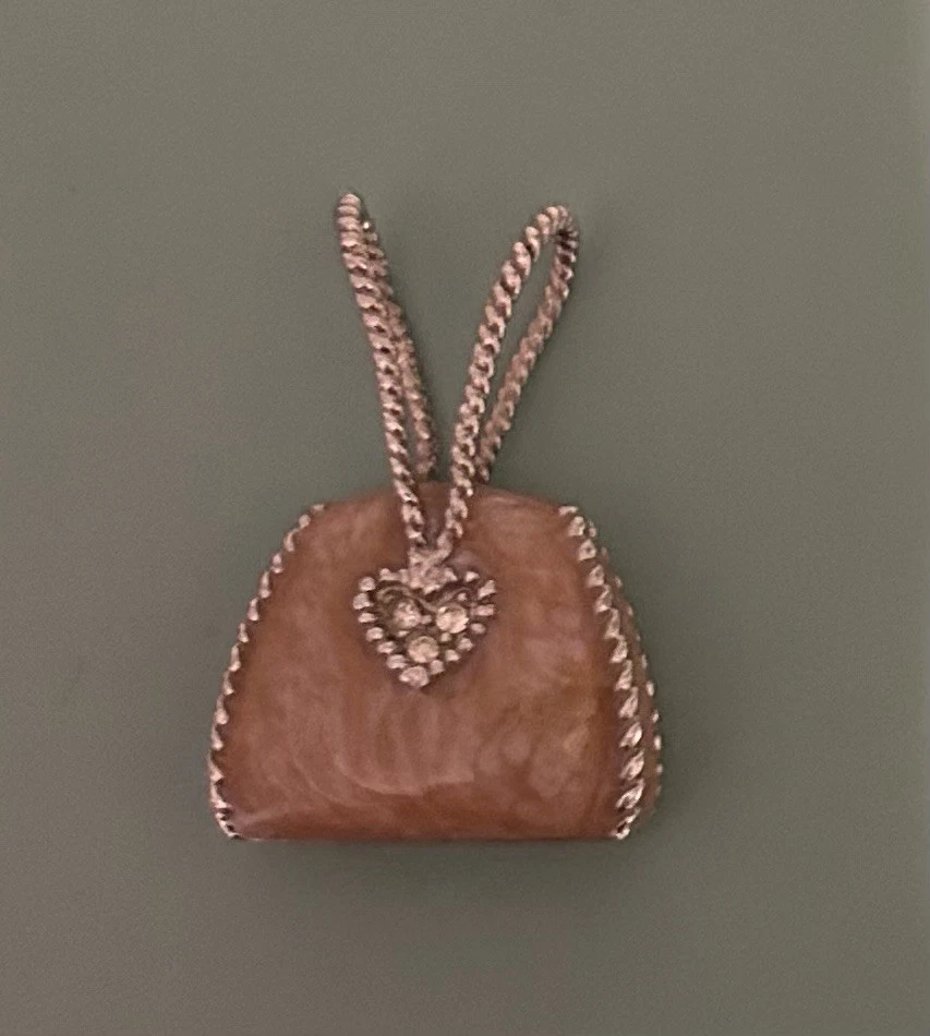 Bolso Cartera Pequeño de Plata de Ley Esmalte Rosa con Cristales Colgante o Dije 5.2 G Foto 2 de 4