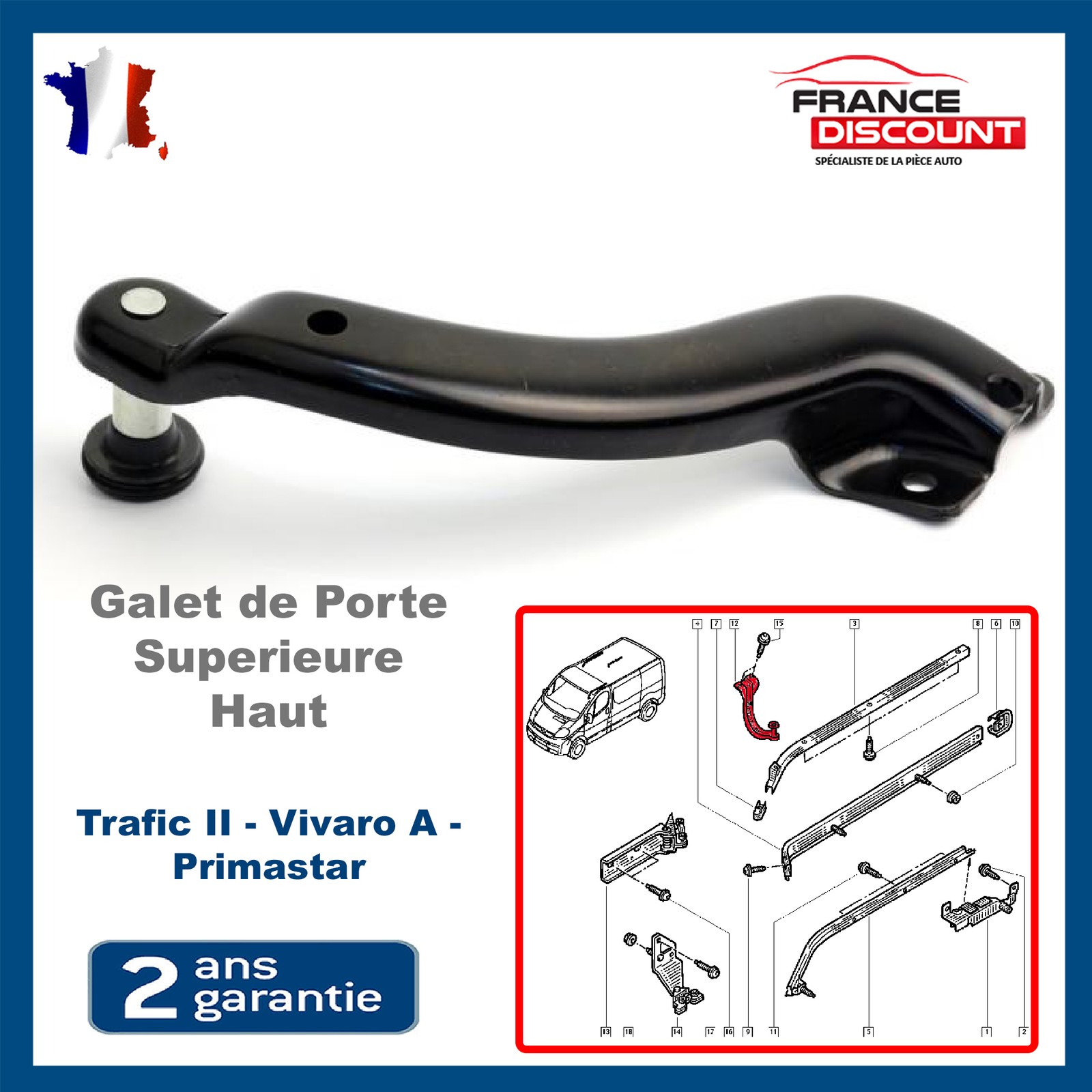 Galet de porte coulissante pour rénovation van Vivaro A et Trafic 2